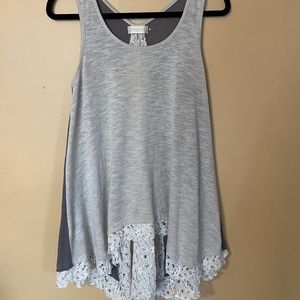 Altar'D State Gray Flowy Shirt with Lace - Medium